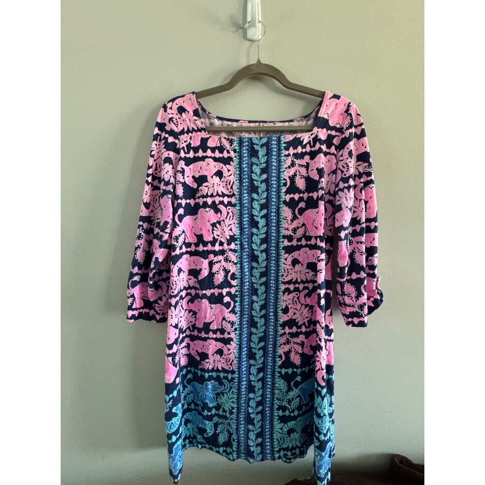 Lilly Pulitzer Women’s Printed Tunic Dress Pink Blue 3/4 Sleeve Size Medium
